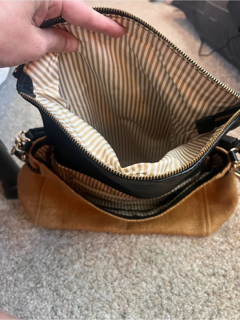 kate spade Black and Tan Woven Shoulder Bag with Top Handle
